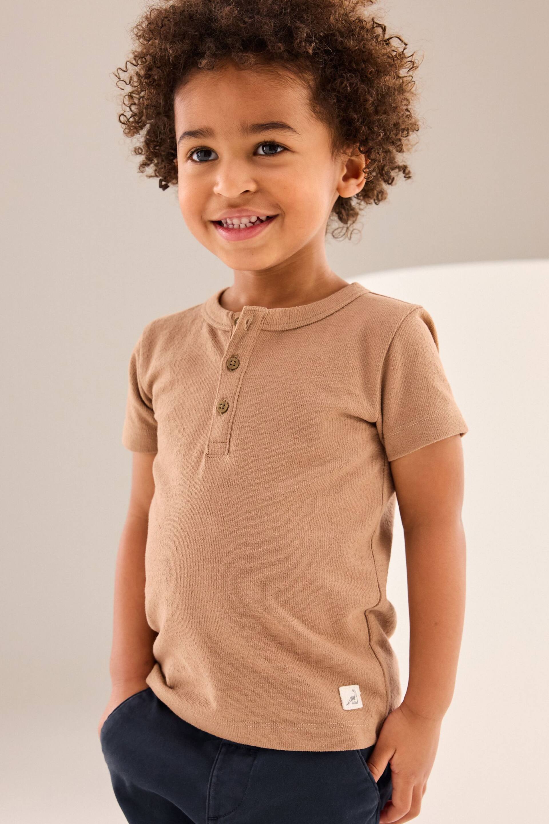 Tan Brown Short Sleeve Henley Neck T-Shirt (3mths-7yrs) - Image 1 of 7