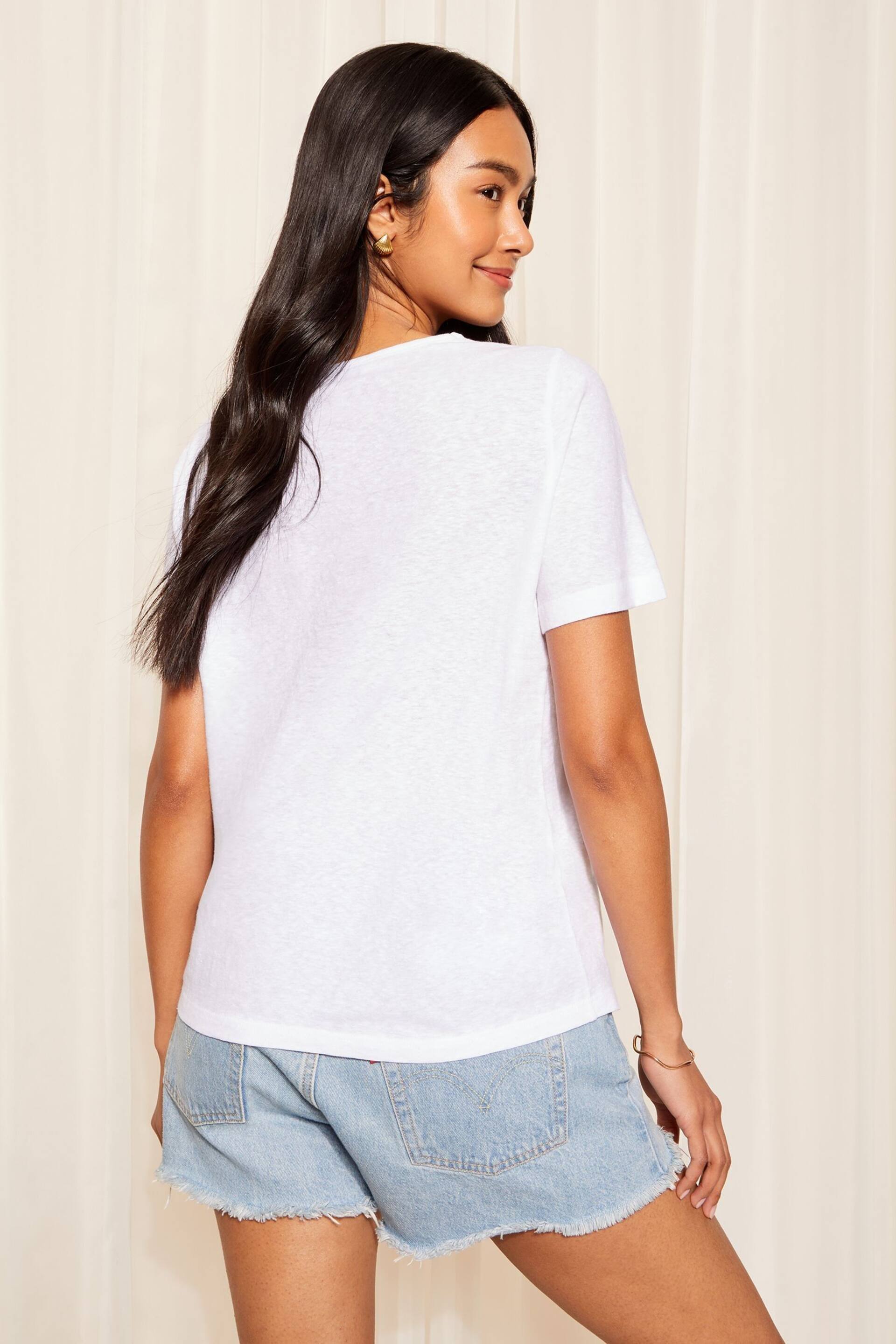 Friends Like These White Linen Look Slubby V Neck T-Shirt - Image 4 of 4