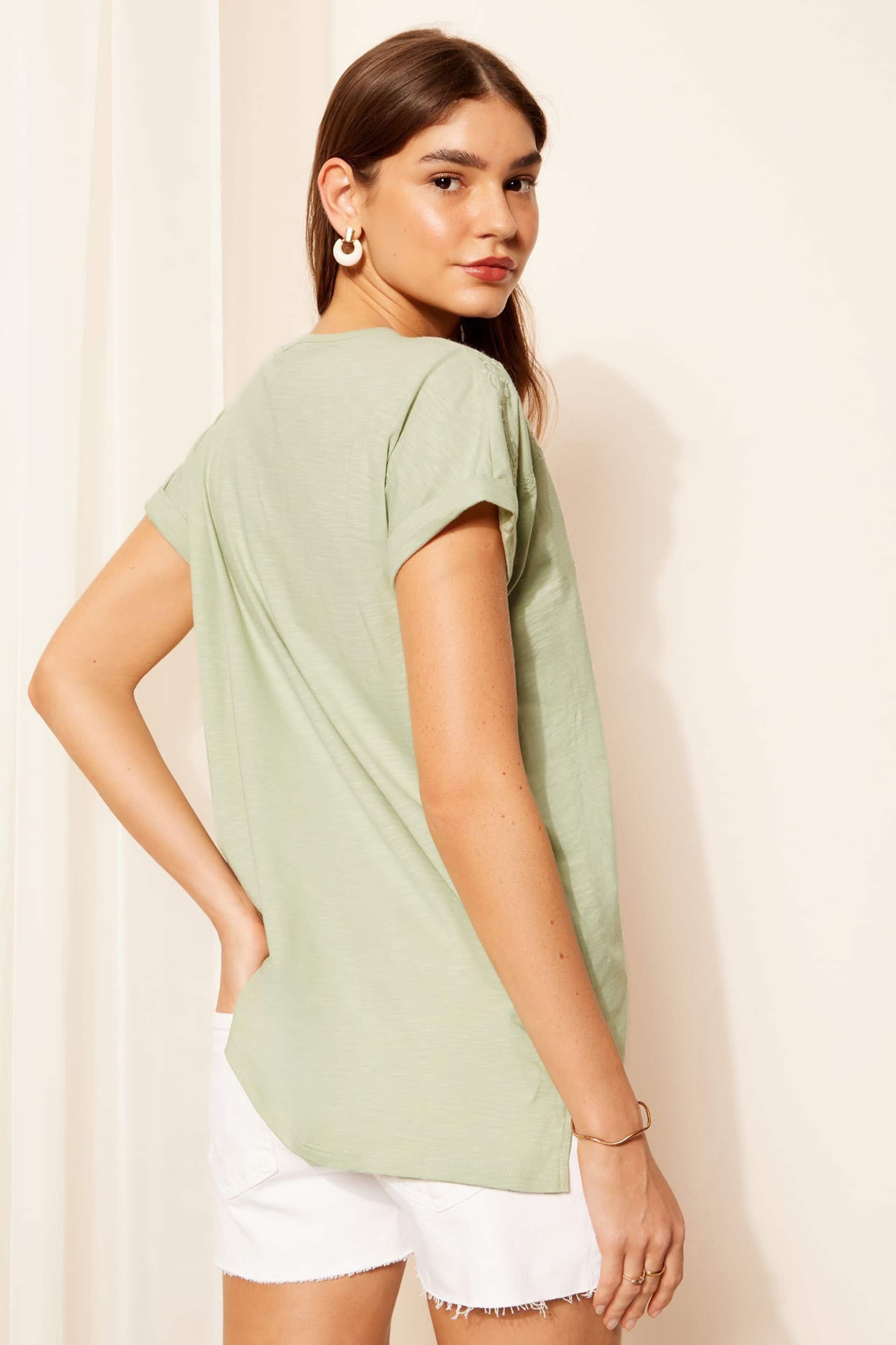 Friends Like These Green Short Sleeve V Neck Cutwork Slubby T-Shirt - Image 4 of 4