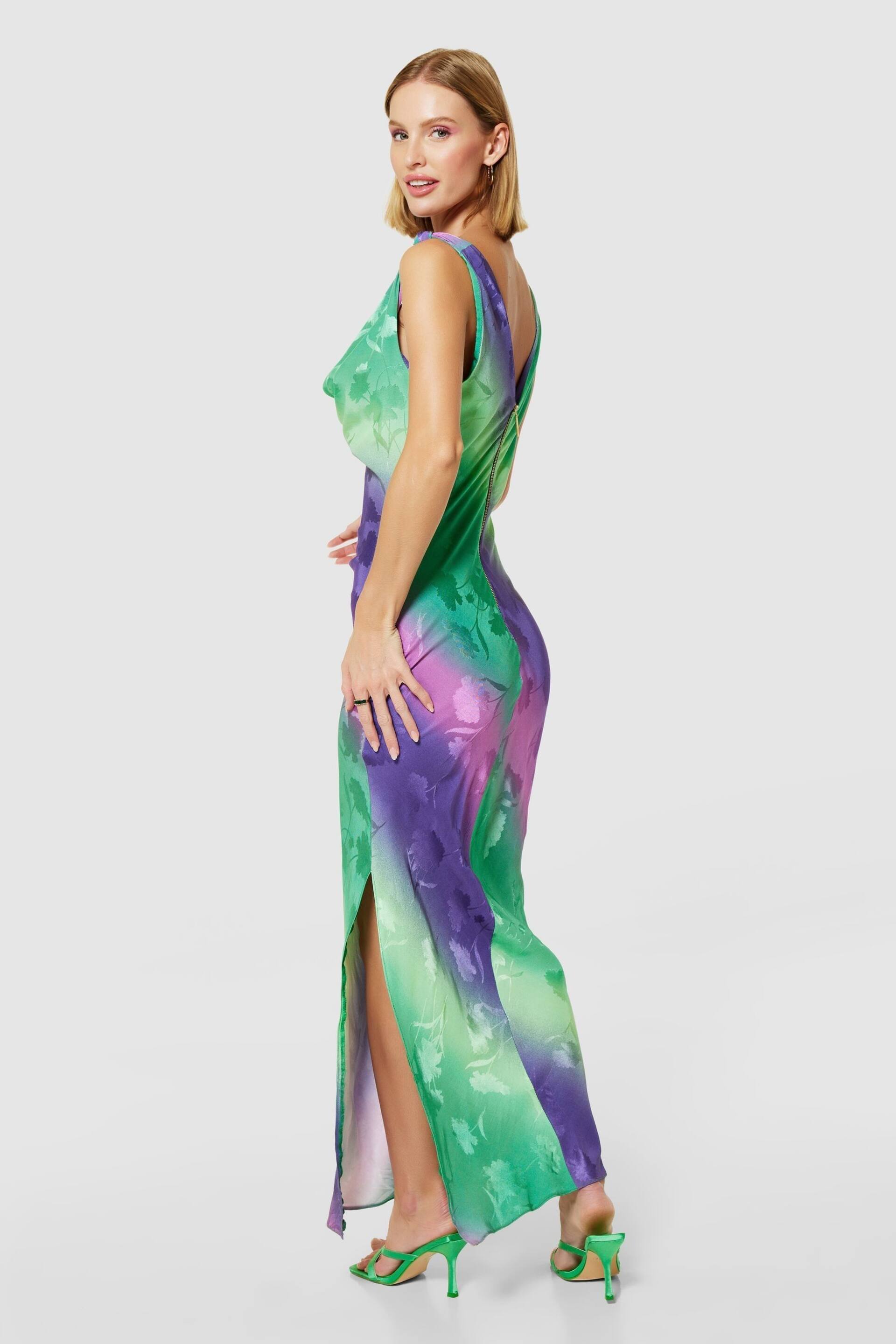 Closet London Purple Maxi Bias Cut Slip Multi Print Jacquard Dress - Image 2 of 5