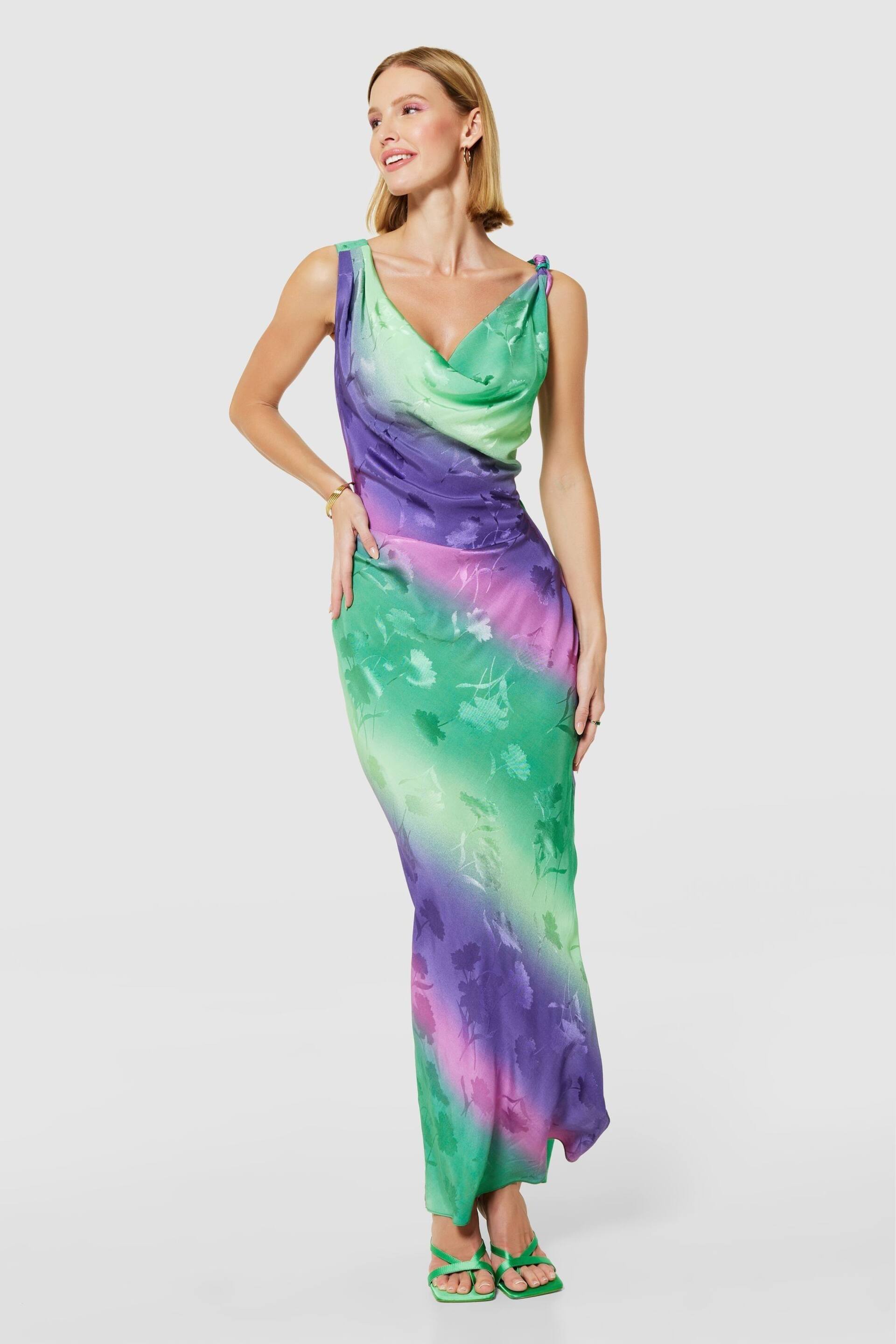 Closet London Purple Maxi Bias Cut Slip Multi Print Jacquard Dress - Image 3 of 5