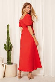 Friends Like These Red Crinkle Puff Sleeve Midi Dress - Image 4 of 4
