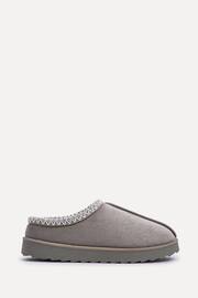Linzi Grey Tana Faux Suede Slip-On Slippers With Aztec Detail - Image 2 of 5