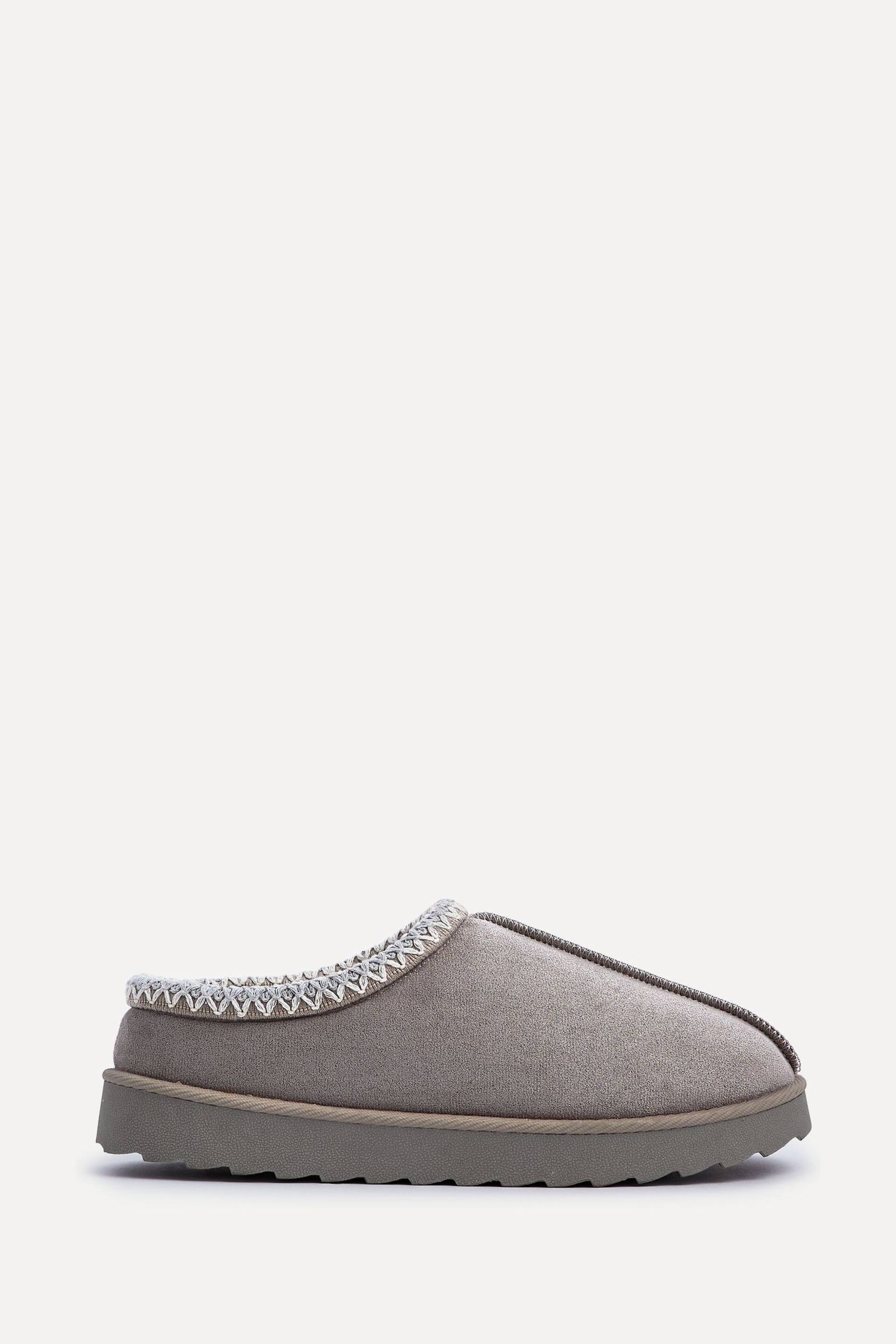 Linzi Grey Tana Faux Suede Slip-On Slippers With Aztec Detail - Image 2 of 5