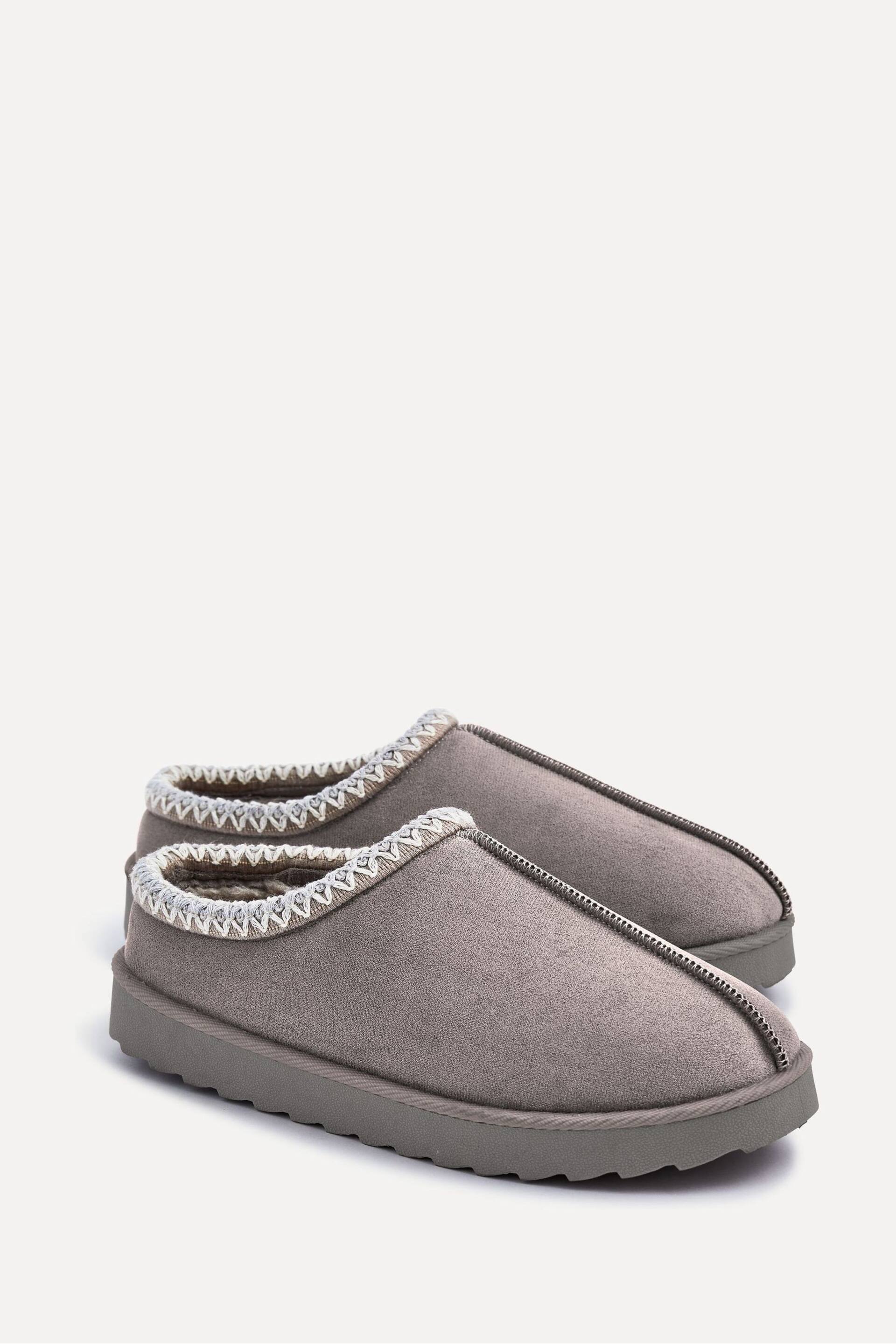 Linzi Grey Tana Faux Suede Slip-On Slippers With Aztec Detail - Image 3 of 5