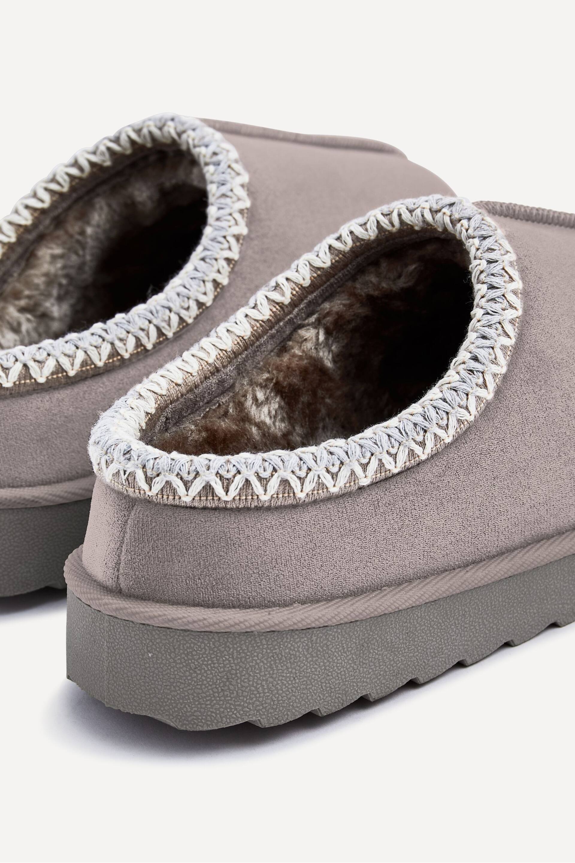 Linzi Grey Tana Faux Suede Slip-On Slippers With Aztec Detail - Image 5 of 5