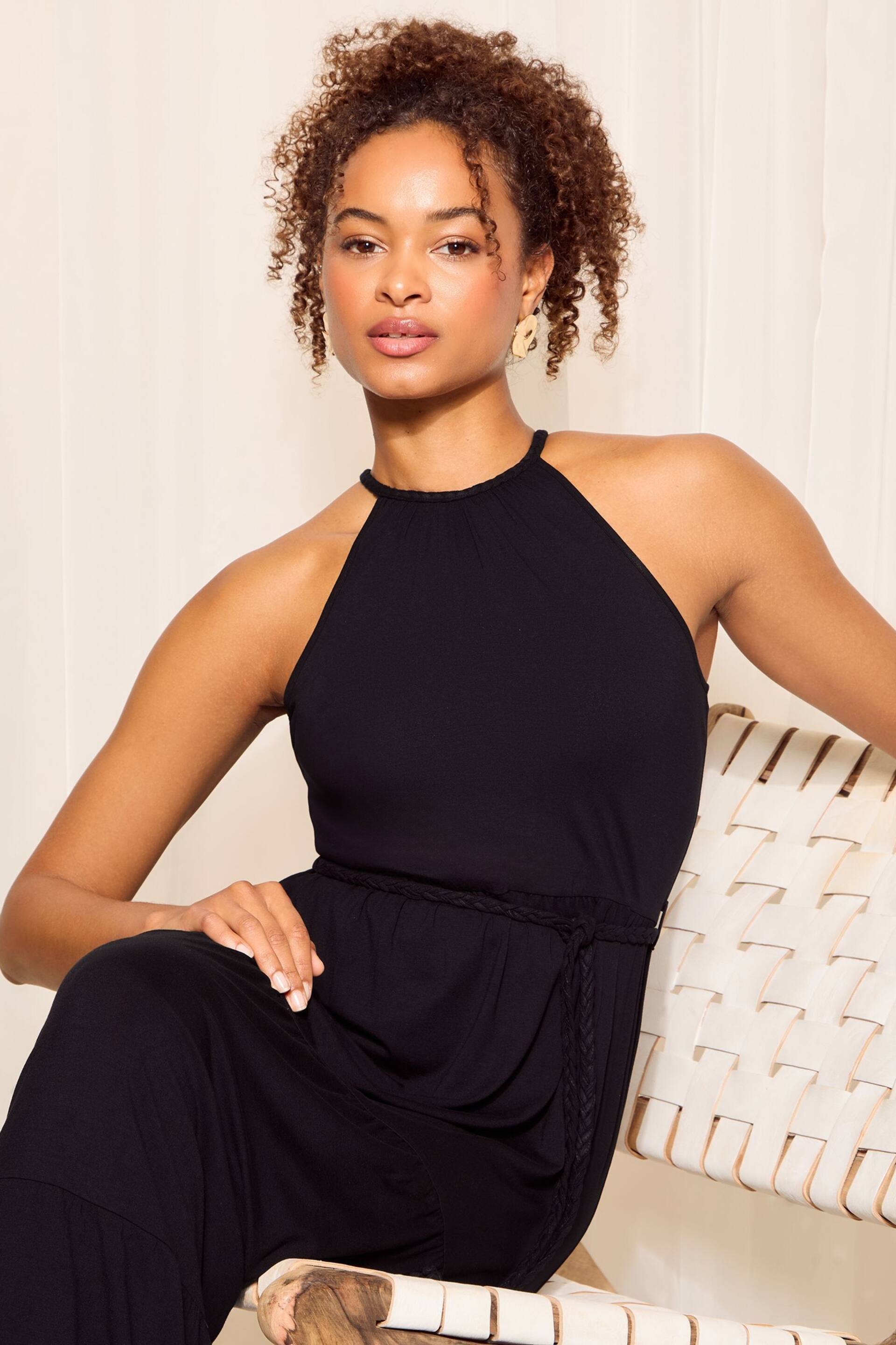 Friends Like These Black Halter Jersey Dress With Tie Belt - Image 2 of 4