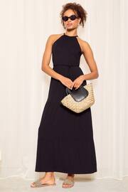 Friends Like These Black Halter Jersey Dress With Tie Belt - Image 3 of 4