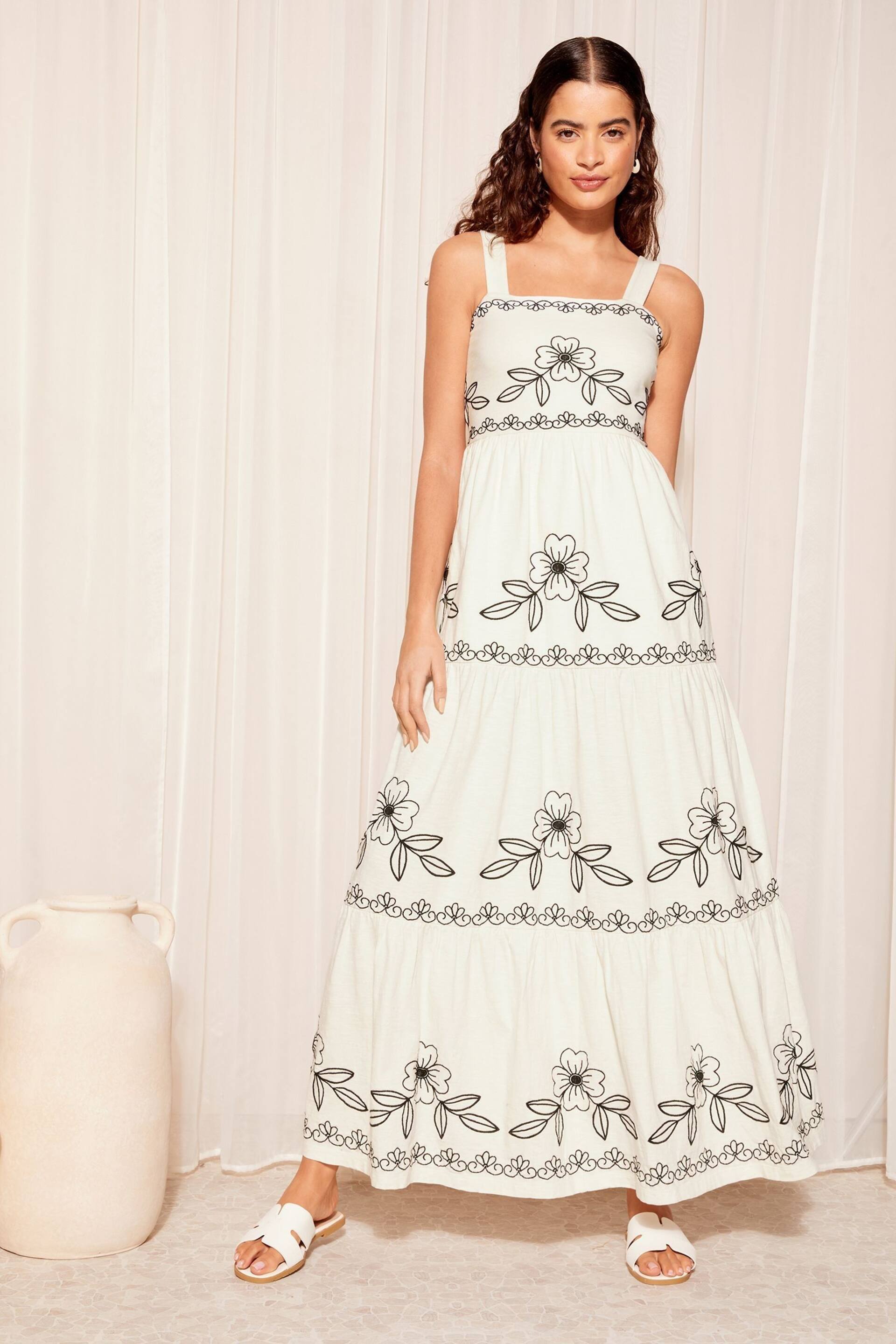 Friends Like These Ivory White Embroidered Tiered Strappy Maxi Dress - Image 1 of 4