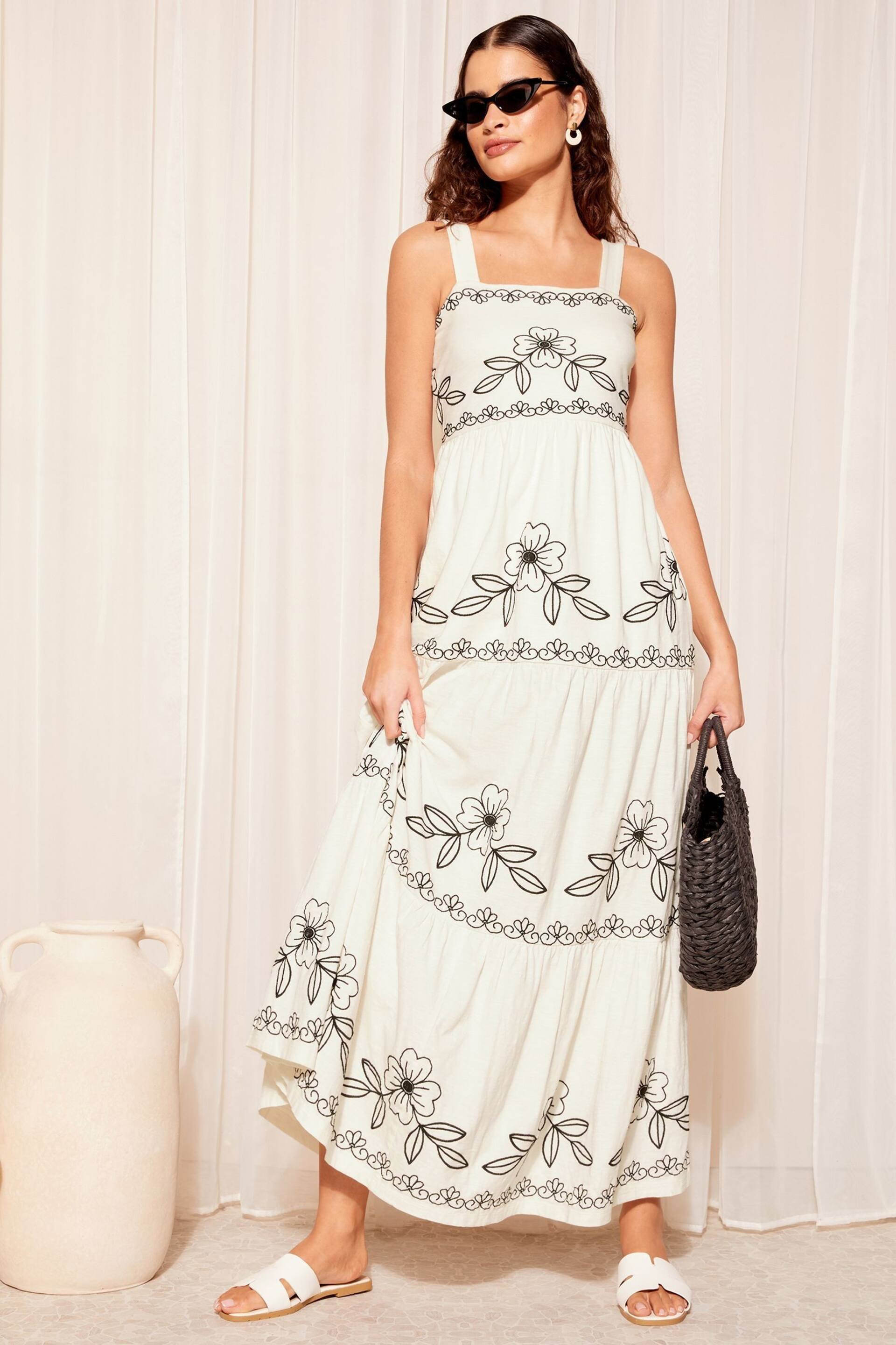 Friends Like These Ivory White Embroidered Tiered Strappy Maxi Dress - Image 3 of 4