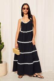Friends Like These Navy Strappy Wavy Embroidered Maxi Dress - Image 1 of 4