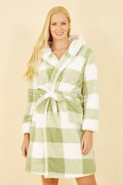 Yumi Green Check Super Soft Dressing Gown - Image 3 of 5