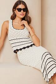Lipsy Black/White Mono Ruffle Crochet Stripe Vest - Image 3 of 4