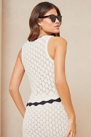 Lipsy Black/White Mono Ruffle Crochet Stripe Vest - Image 4 of 4