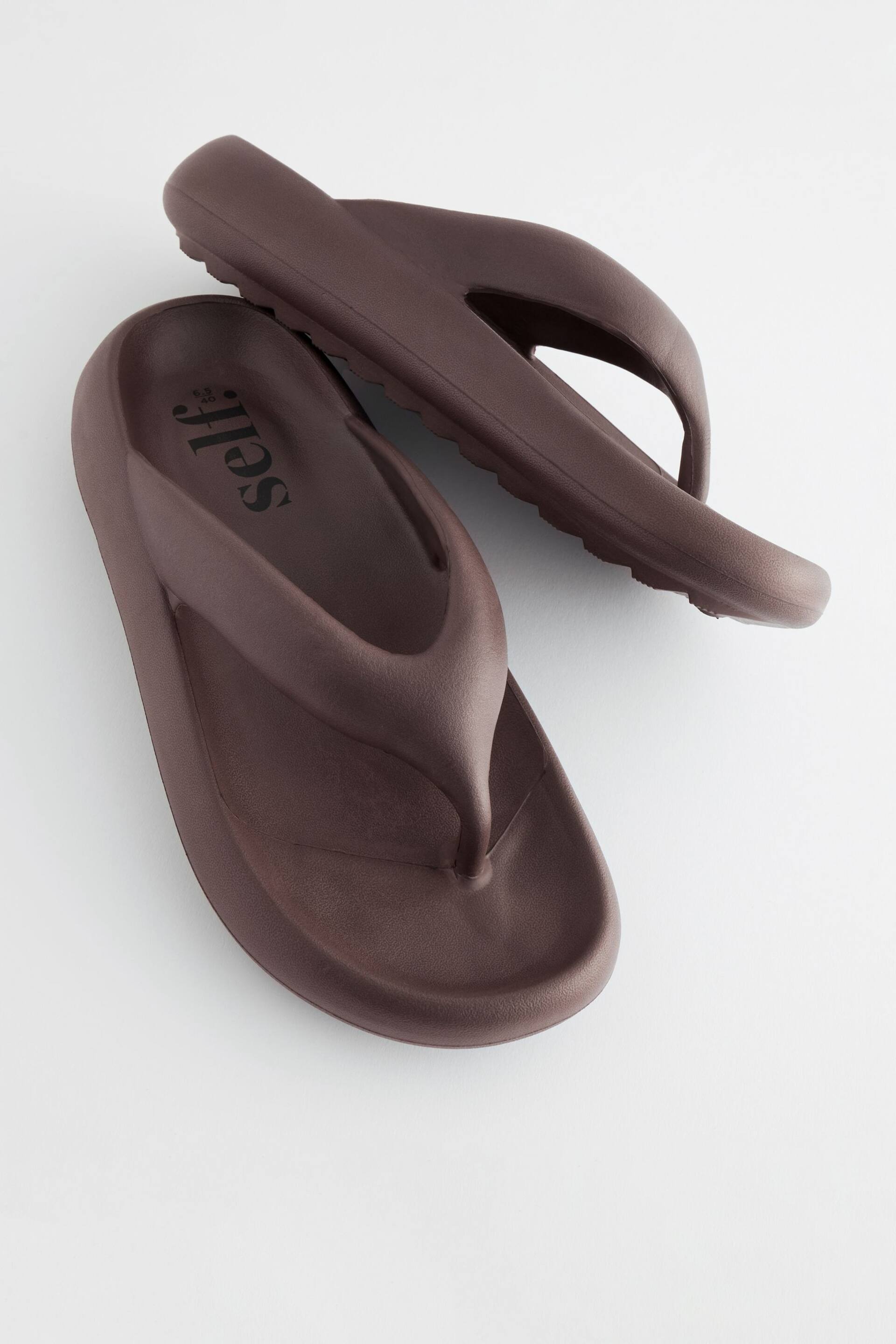 Chocolate Brown self. Chunky Flip Flops - Image 6 of 6