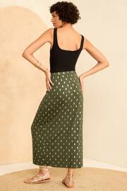 Love & Roses Khaki Dash Foil Knot Front Jersey Midi Skirt - Image 3 of 4