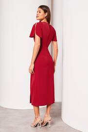 Lipsy Red Ruched Button Front Sleeved Midi Dress - Image 2 of 4