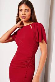 Lipsy Red Ruched Button Front Sleeved Midi Dress - Image 3 of 4