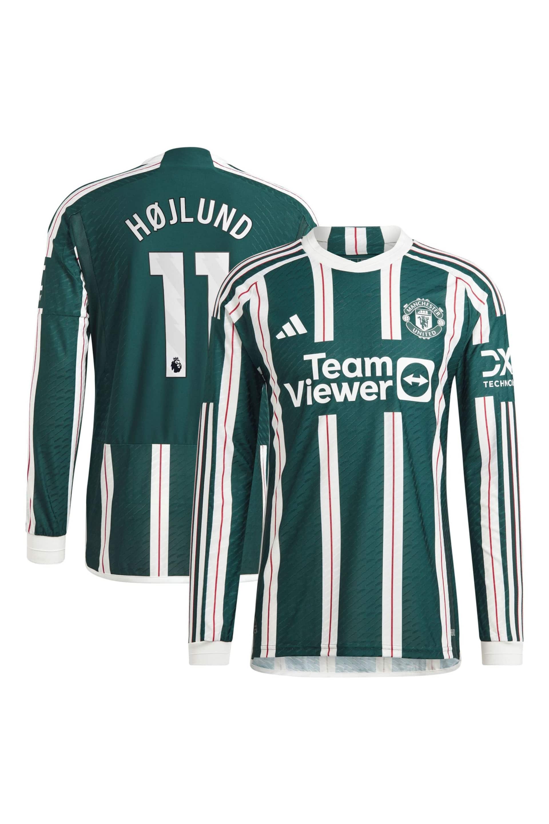 adidas Green Manchester United EPL Away Authentic Shirt 2023-24 - Hojlund 11 - Image 1 of 2