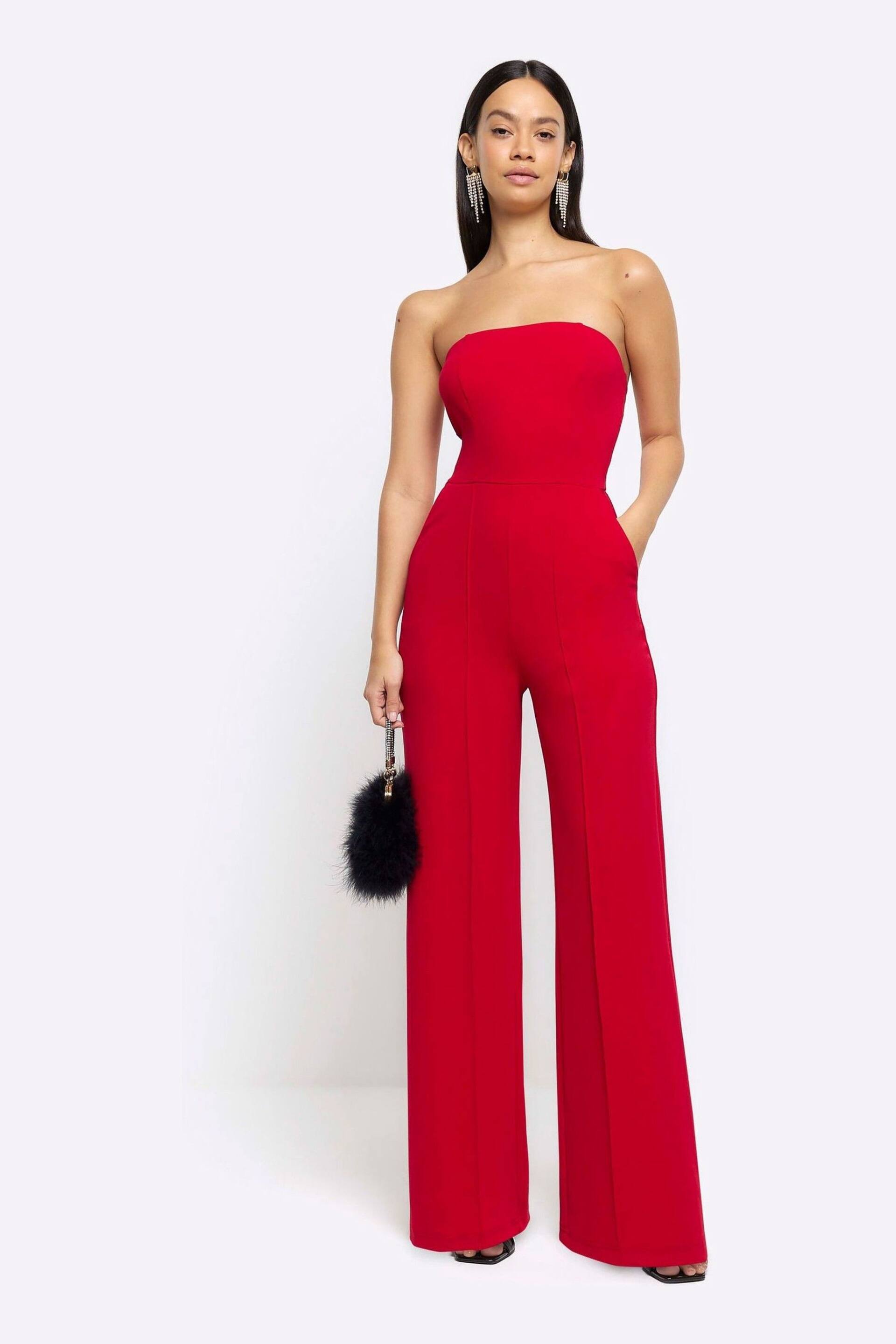 River Island Red Bardot Corset Jumpsuit - Image 1 of 4
