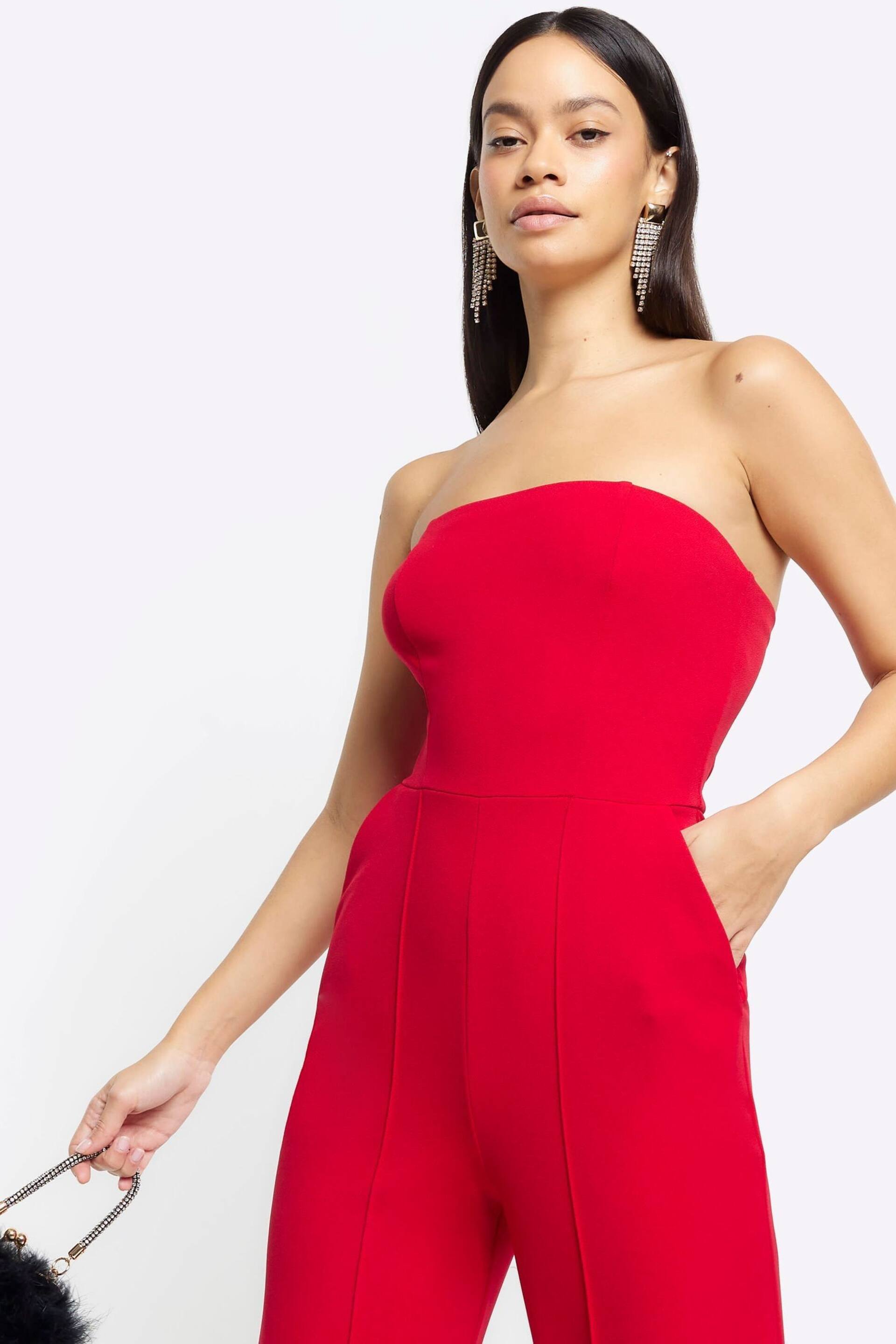 River Island Red Bardot Corset Jumpsuit - Image 3 of 4
