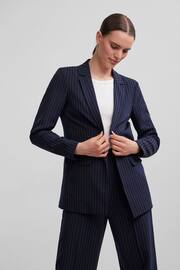 PIECES Blue Pinstripe Relaxed Fit Stretch Blazer - Image 1 of 6