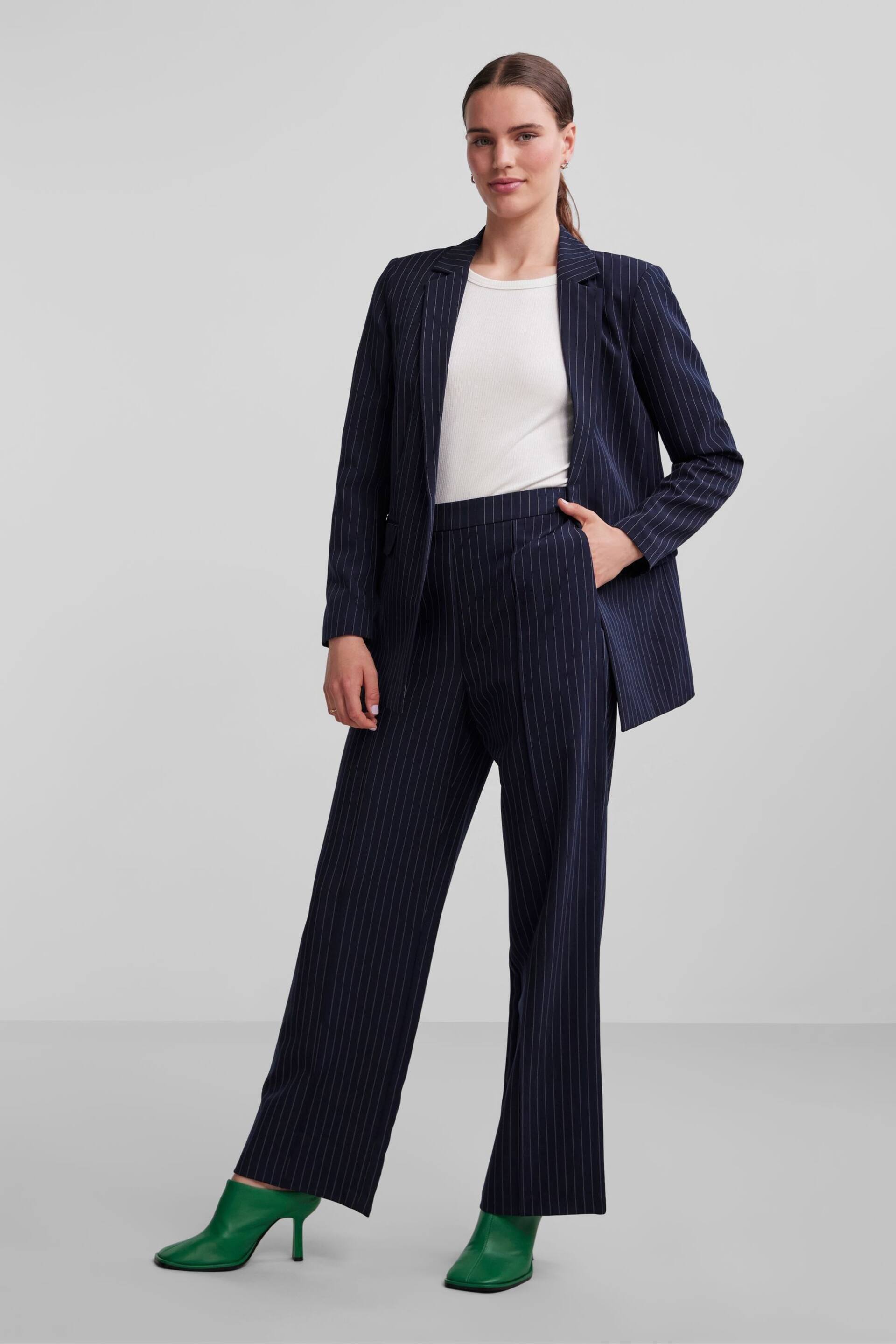 PIECES Blue Pinstripe Relaxed Fit Stretch Blazer - Image 2 of 6