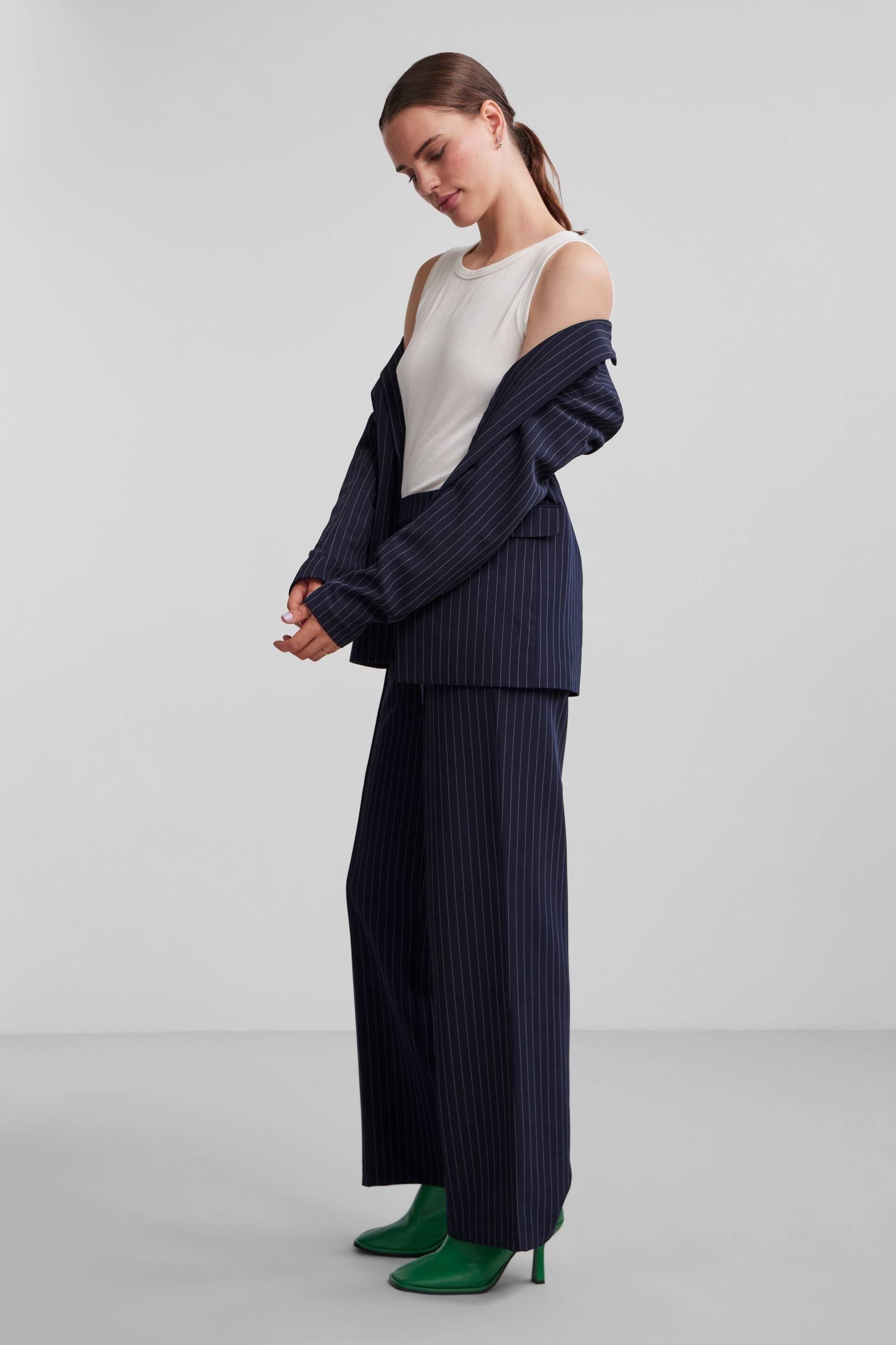PIECES Blue Pinstripe Relaxed Fit Stretch Blazer - Image 4 of 6