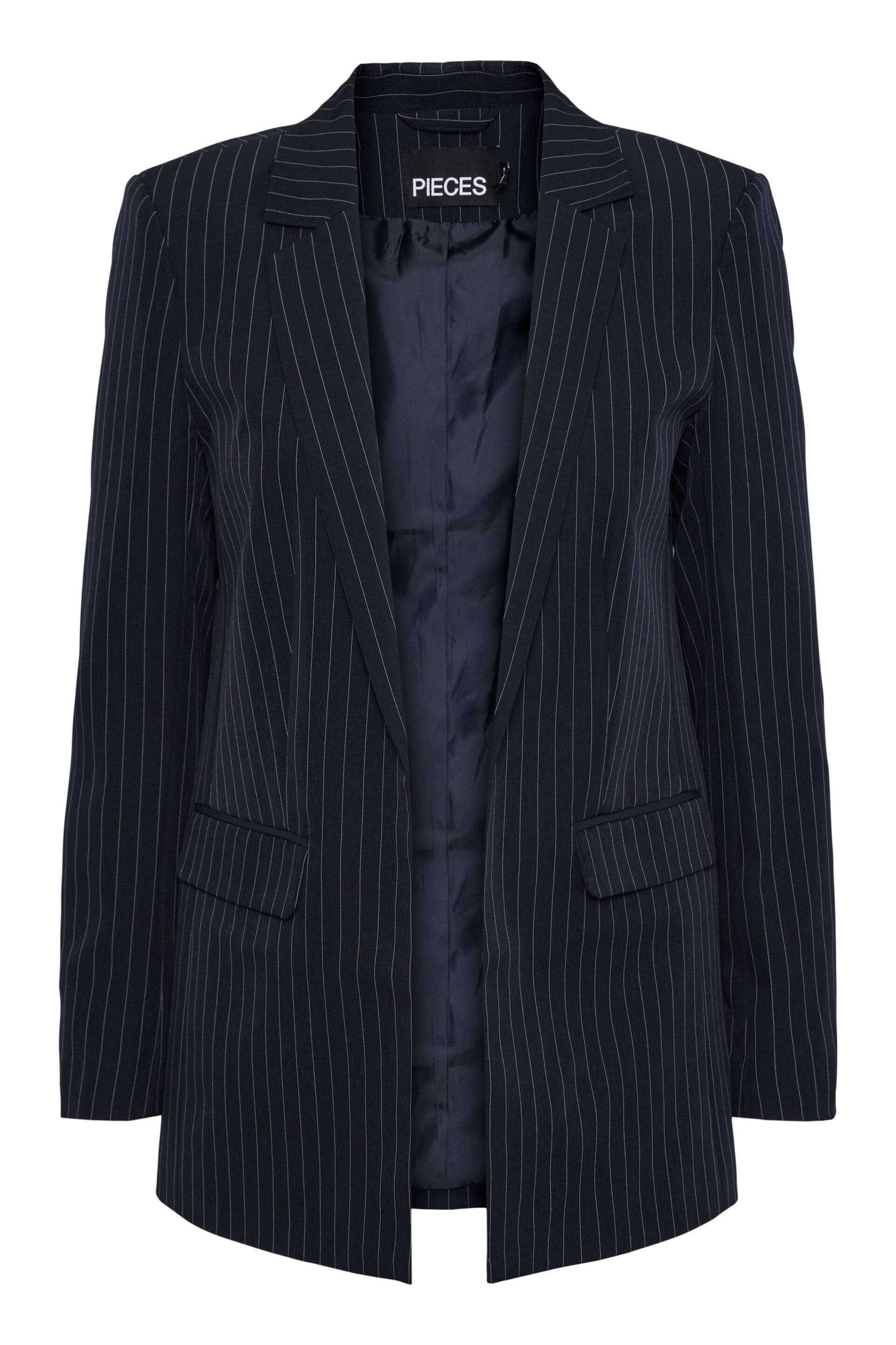 PIECES Blue Pinstripe Relaxed Fit Stretch Blazer - Image 6 of 6