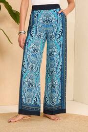 Love & Roses Blue Paisley Printed Belted Wide Leg Trousers - Image 1 of 4