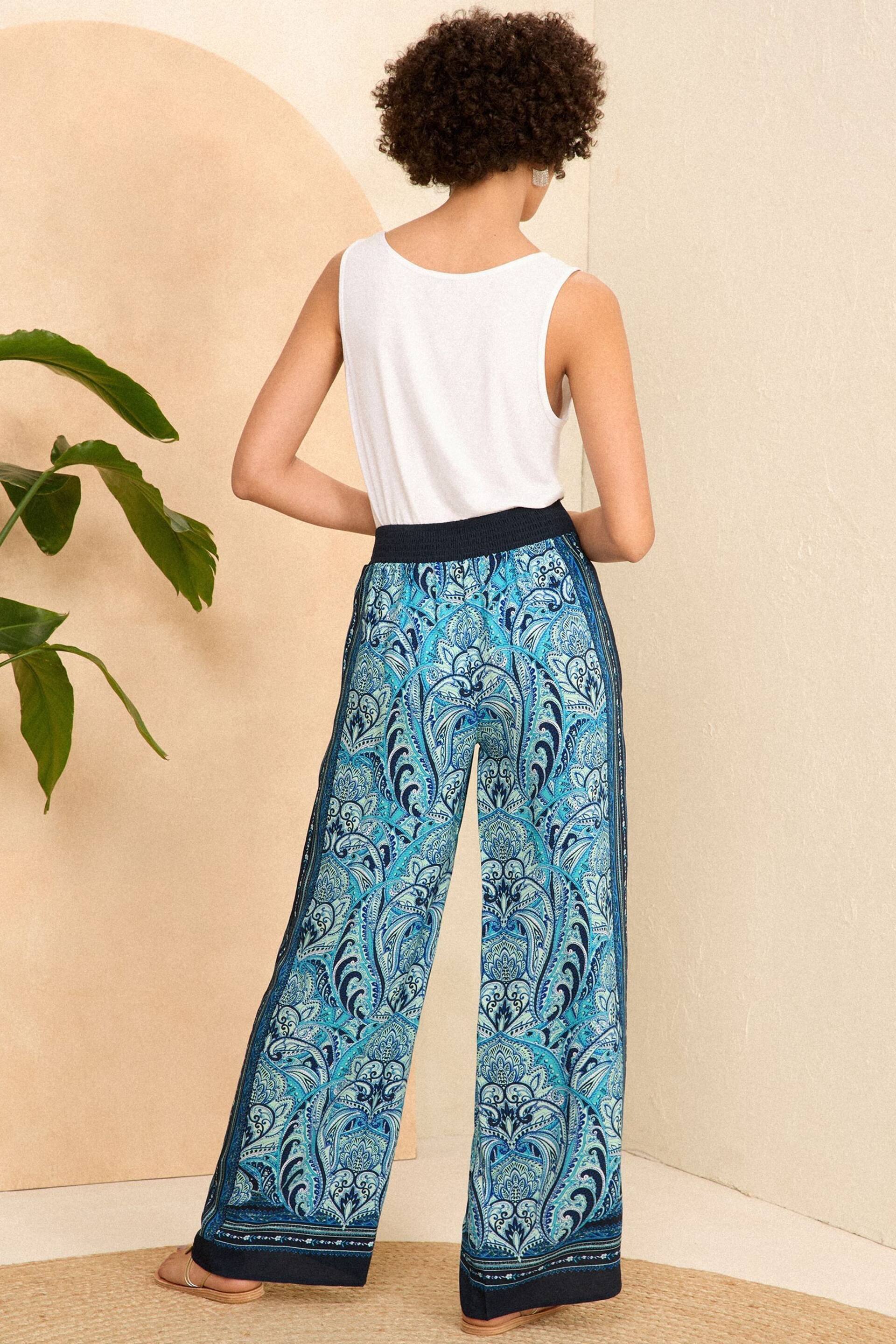 Love & Roses Blue Paisley Printed Belted Wide Leg Trousers - Image 2 of 4