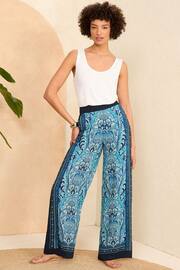 Love & Roses Blue Paisley Printed Belted Wide Leg Trousers - Image 3 of 4