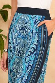 Love & Roses Blue Paisley Printed Belted Wide Leg Trousers - Image 4 of 4