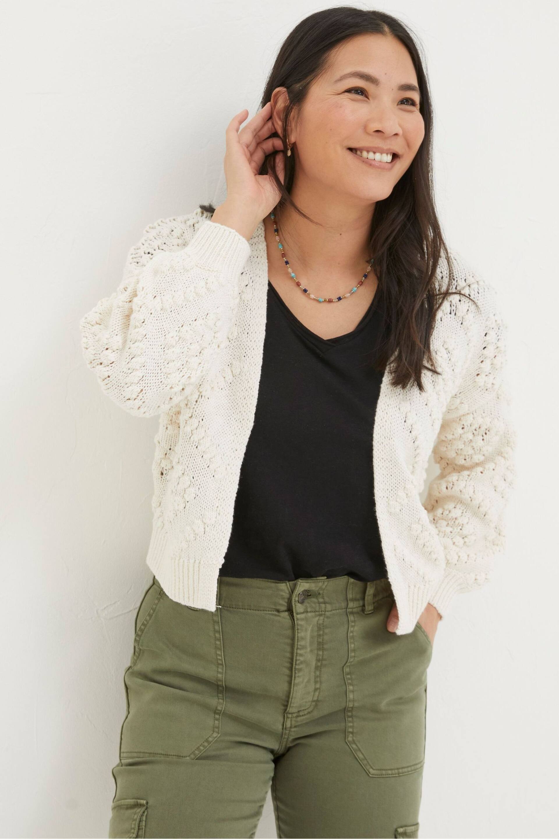 FatFace Natural Anna Bobble Stitch Cardigan - Image 1 of 4