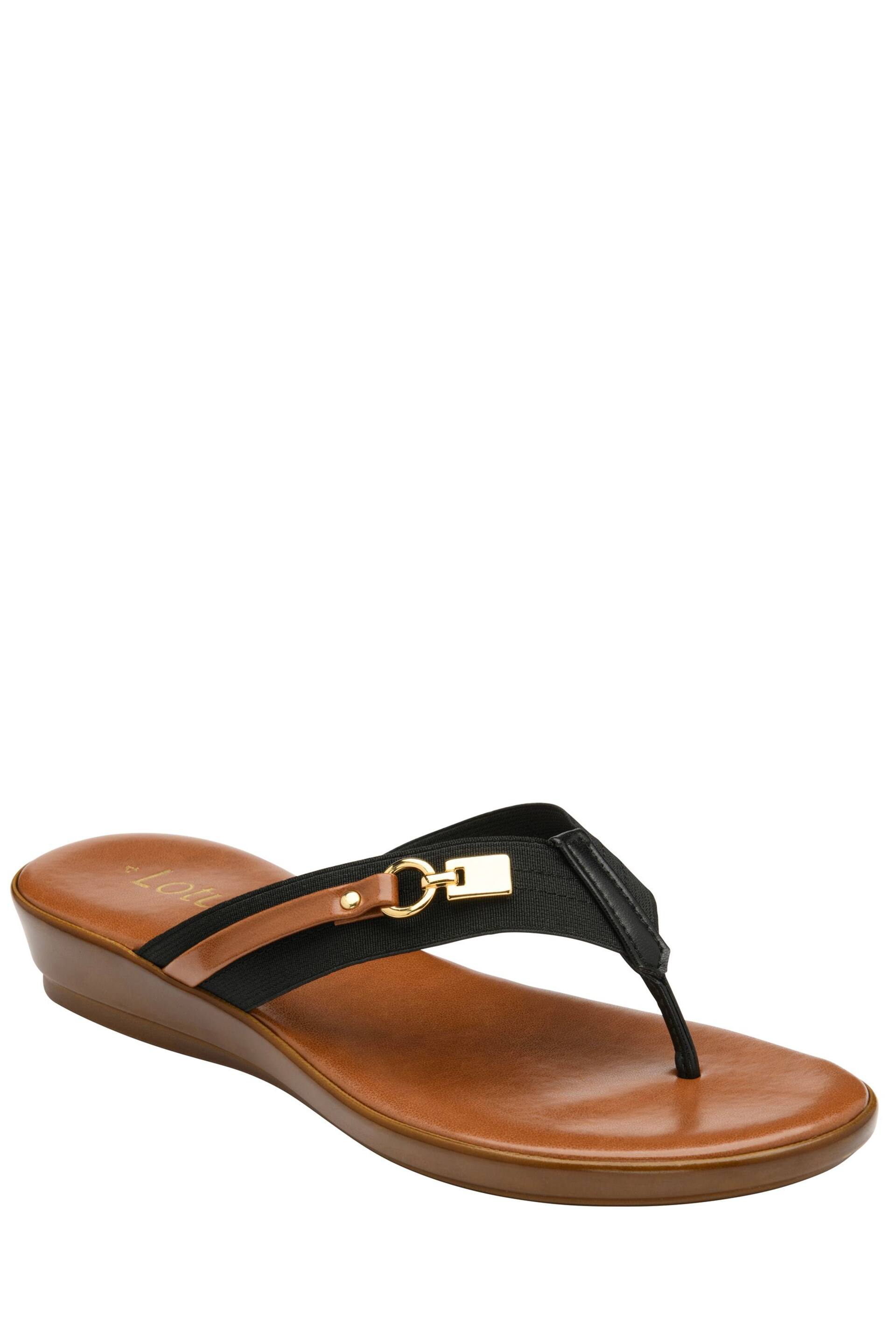 Lotus Black Low Wedge Toe Thong Sandals - Image 1 of 4