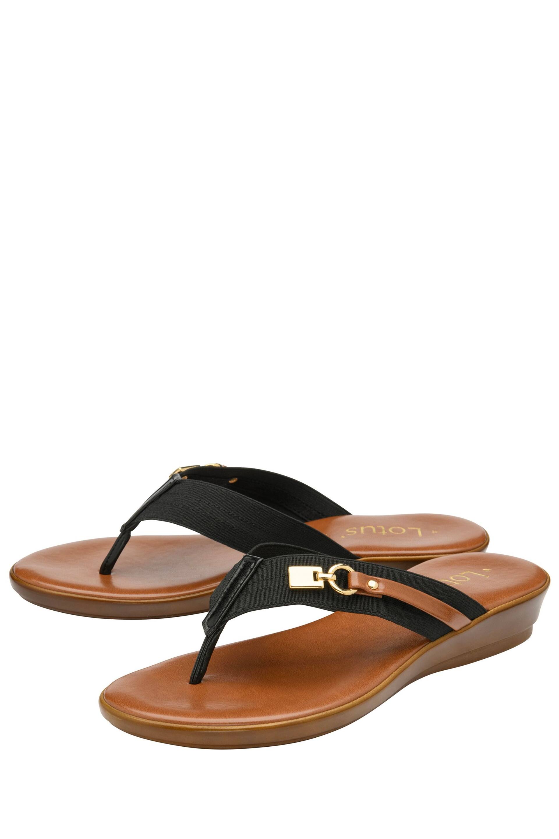 Lotus Black Low Wedge Toe Thong Sandals - Image 2 of 4