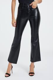 Good American Black Mini Good Legs Crop Boots Luxe Faux Fur Leather Trousers - Image 1 of 6