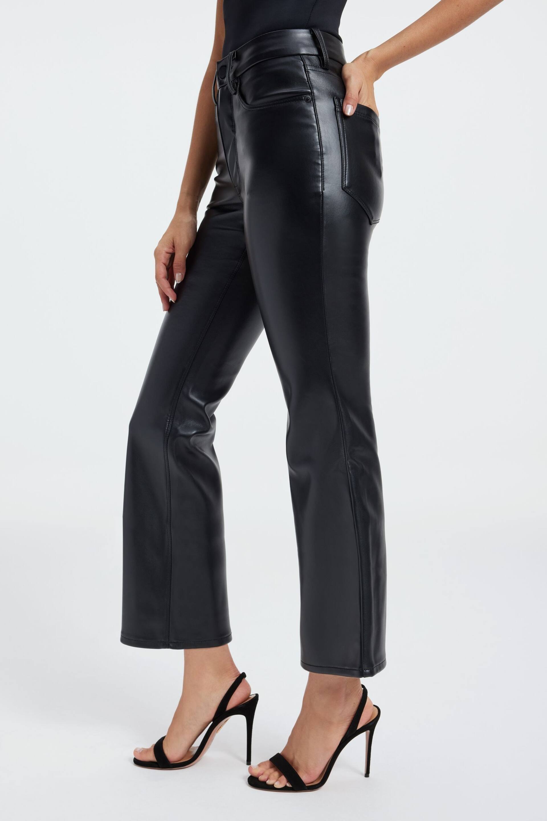 Good American Black Mini Good Legs Crop Boots Luxe Faux Fur Leather Trousers - Image 3 of 6