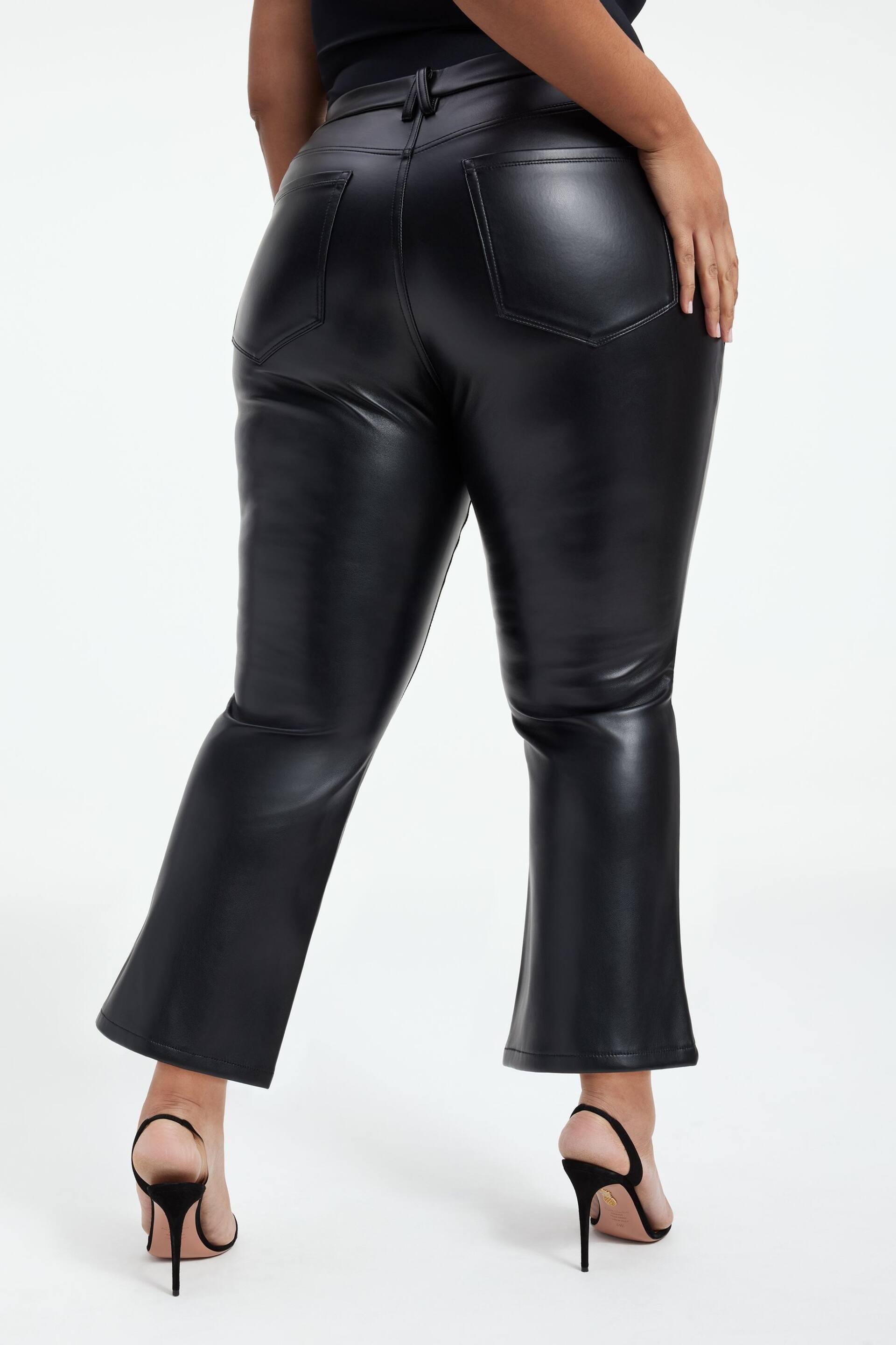 Good American Black Mini Good Legs Crop Boots Luxe Faux Fur Leather Trousers - Image 5 of 6