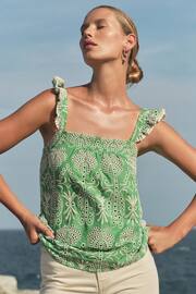 Love & Roses Green Broderie Square Neck Ruffle Cami - Image 1 of 4