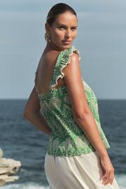 Love & Roses Green Broderie Square Neck Ruffle Cami - Image 4 of 4