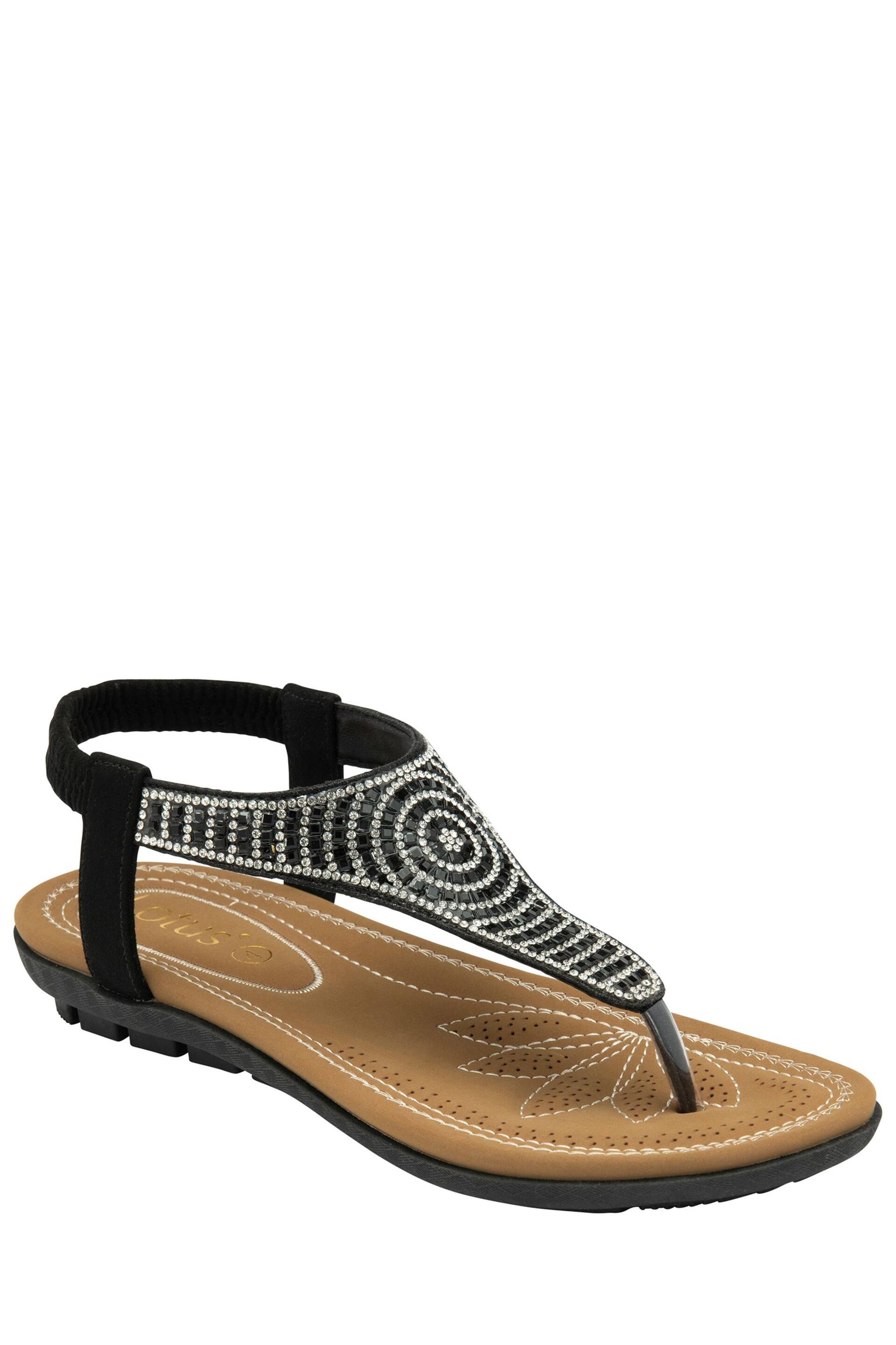 Lotus Black Casual Toe Thong Holiday Sandals - Image 1 of 4