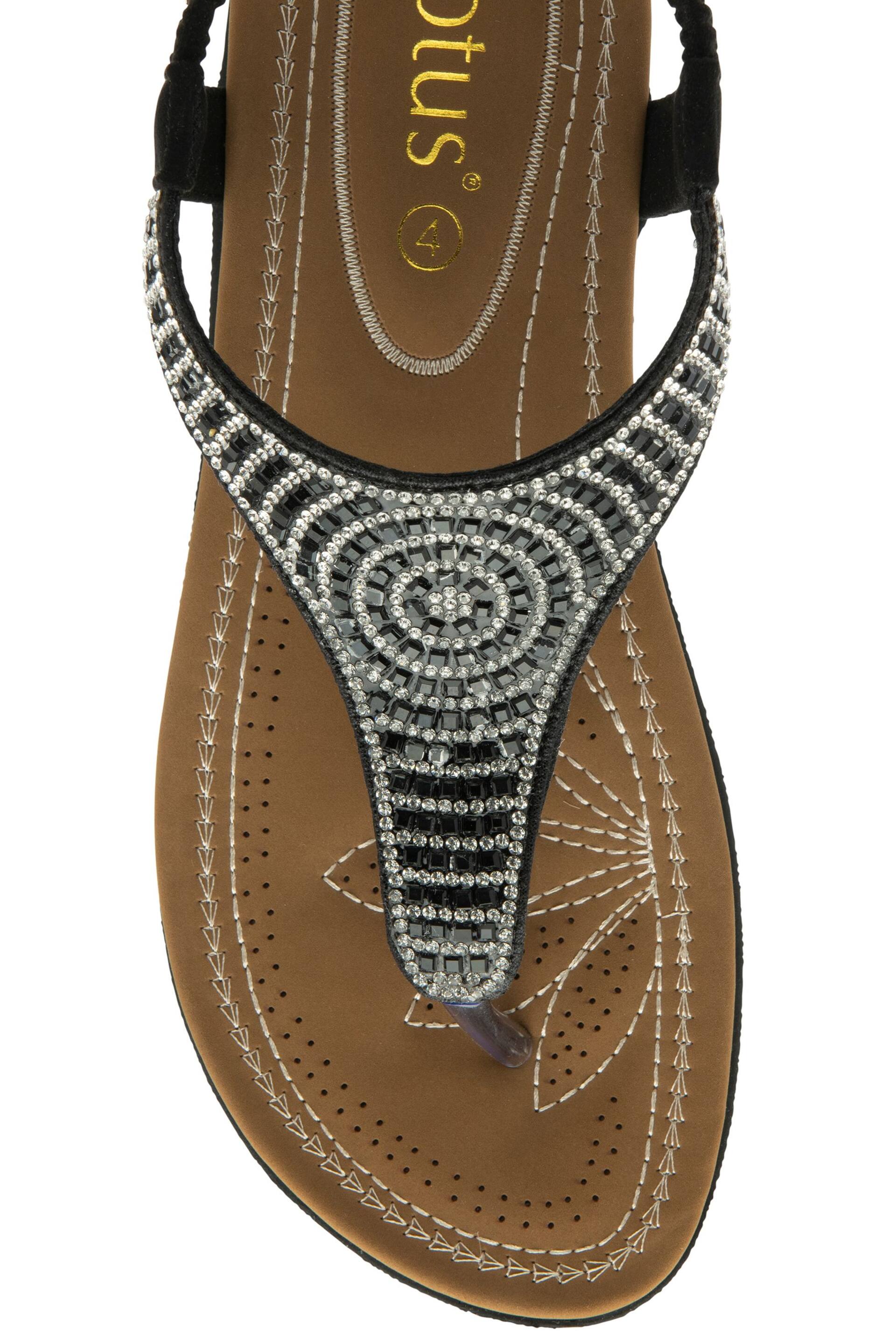 Lotus Black Casual Toe Thong Holiday Sandals - Image 4 of 4