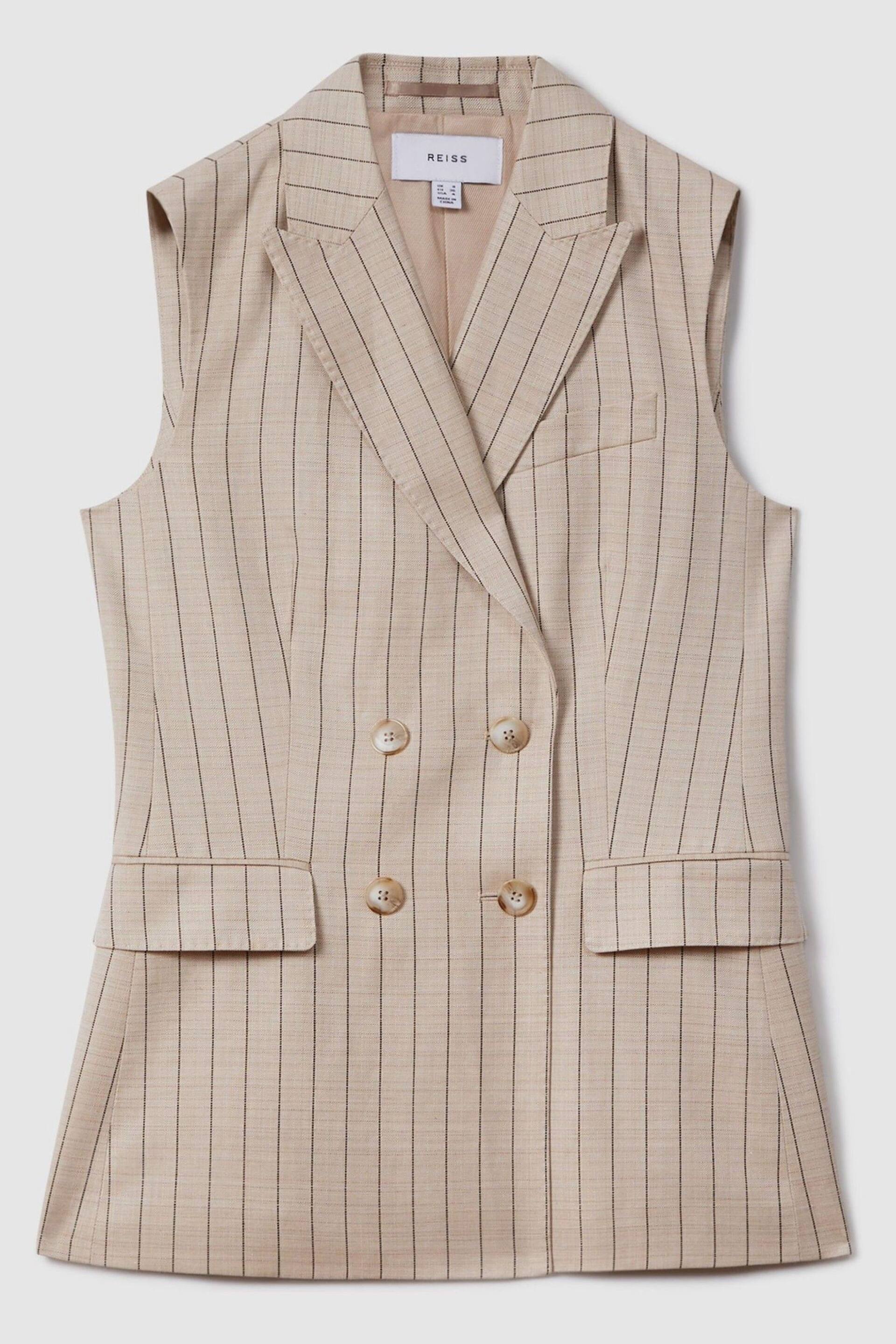 Reiss Neutral Odette Petite Wool Blend Striped Double Breasted Waistcoat - Image 2 of 7