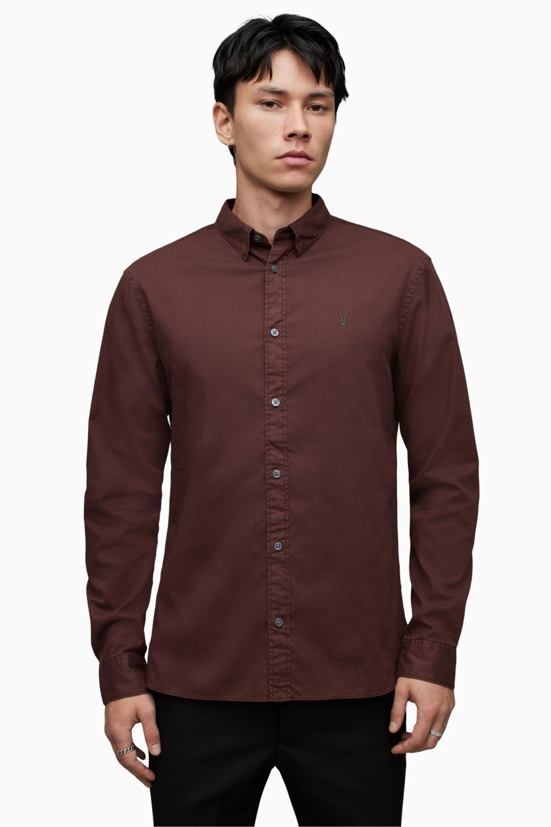 AllSaints Red Hawthorne Long Sleeved Shirt - Image 1 of 8