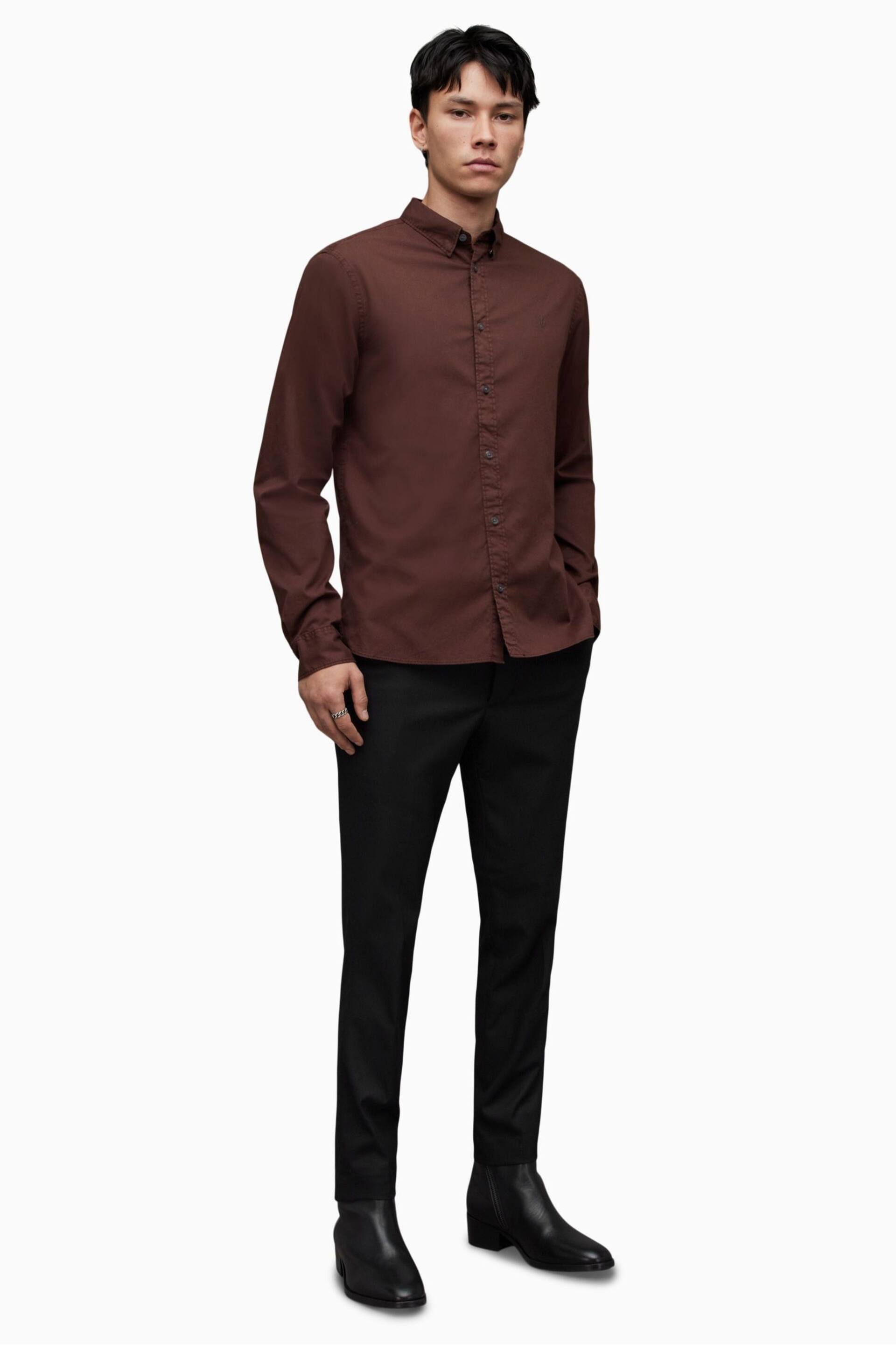 AllSaints Red Hawthorne Long Sleeved Shirt - Image 4 of 8