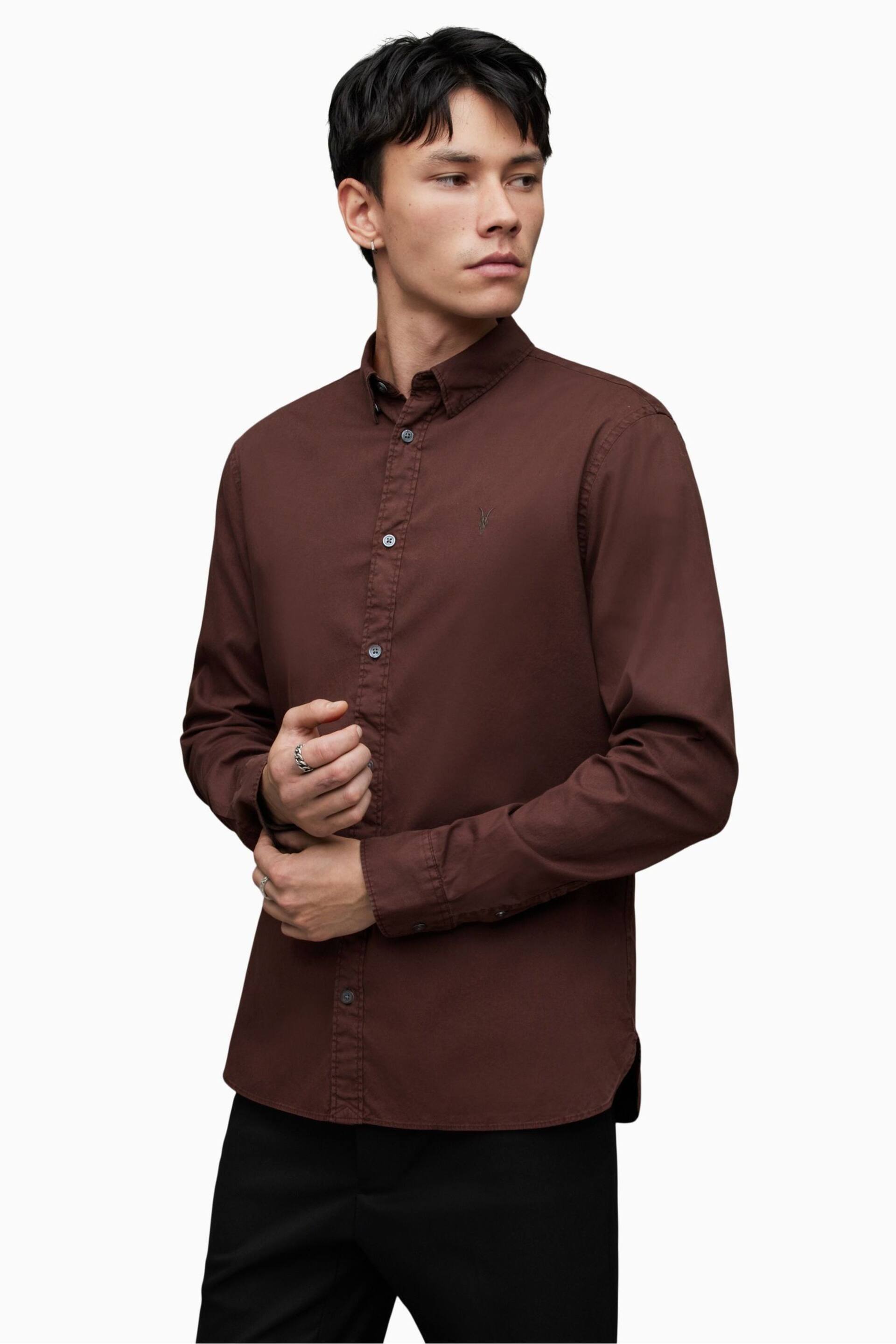 AllSaints Red Hawthorne Long Sleeved Shirt - Image 5 of 8