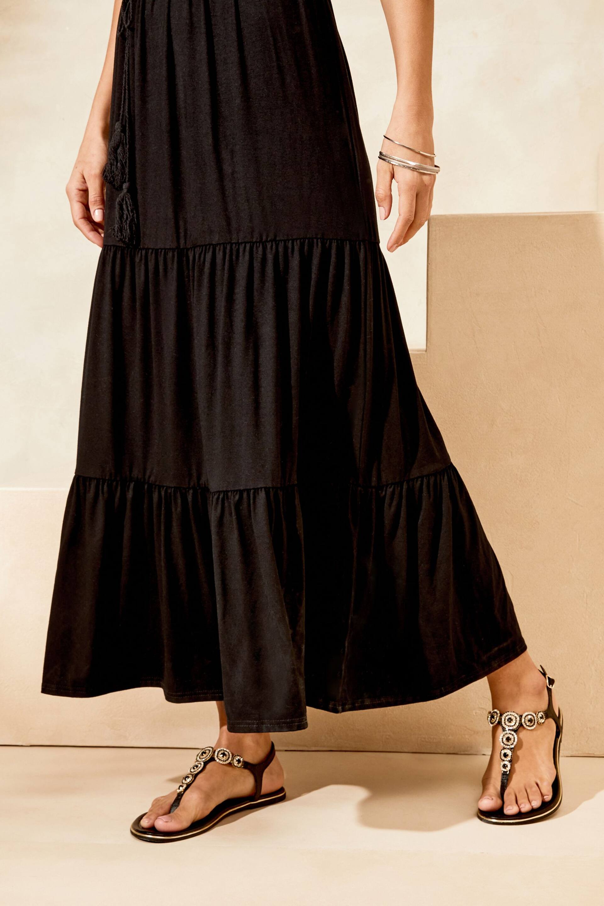 Lipsy Black Petite Jersey Belted V Neck Tiered Maxi Dress - Image 4 of 4