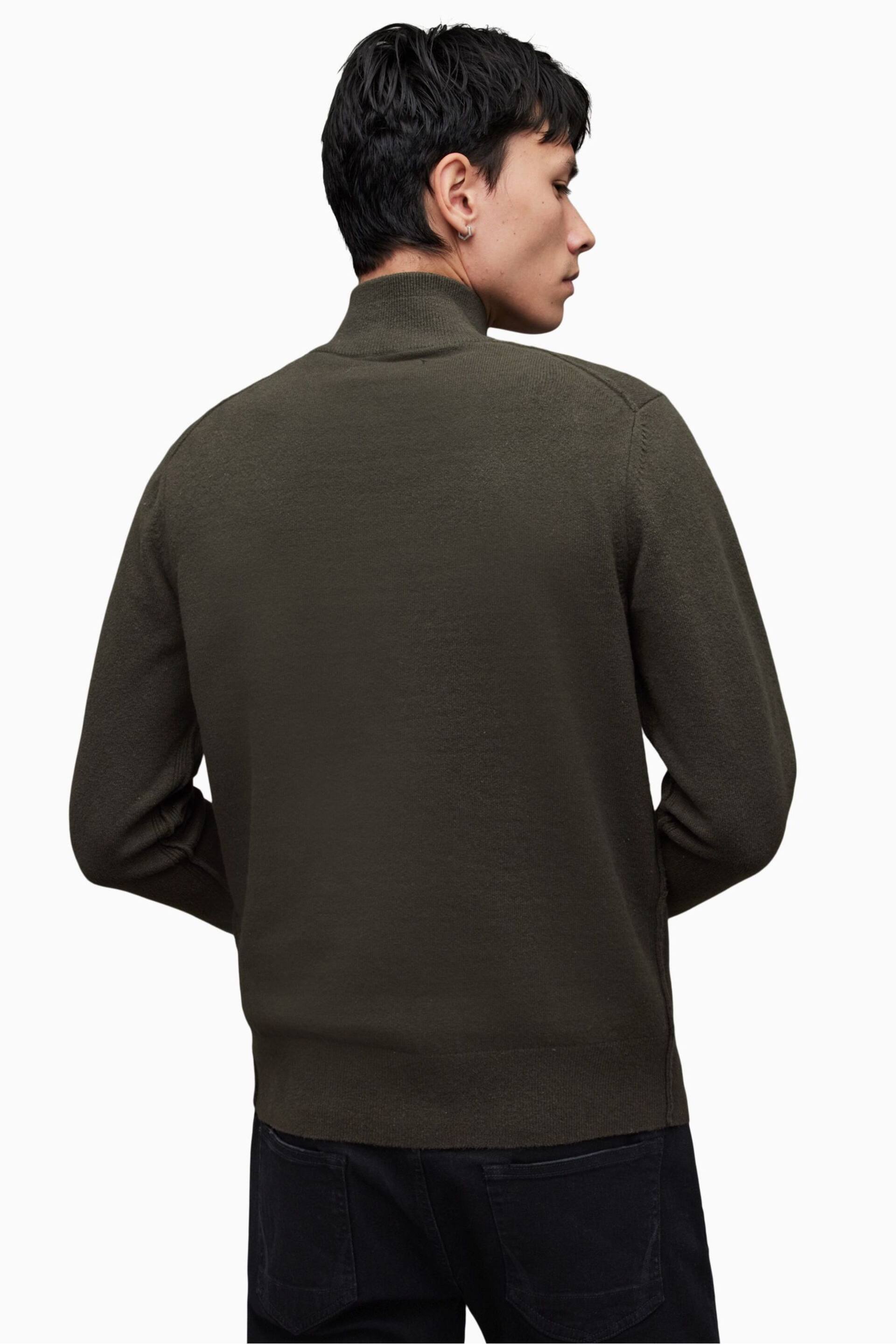 AllSaints Green Kilburn Zip Funnel Neck Sweater - Image 2 of 9