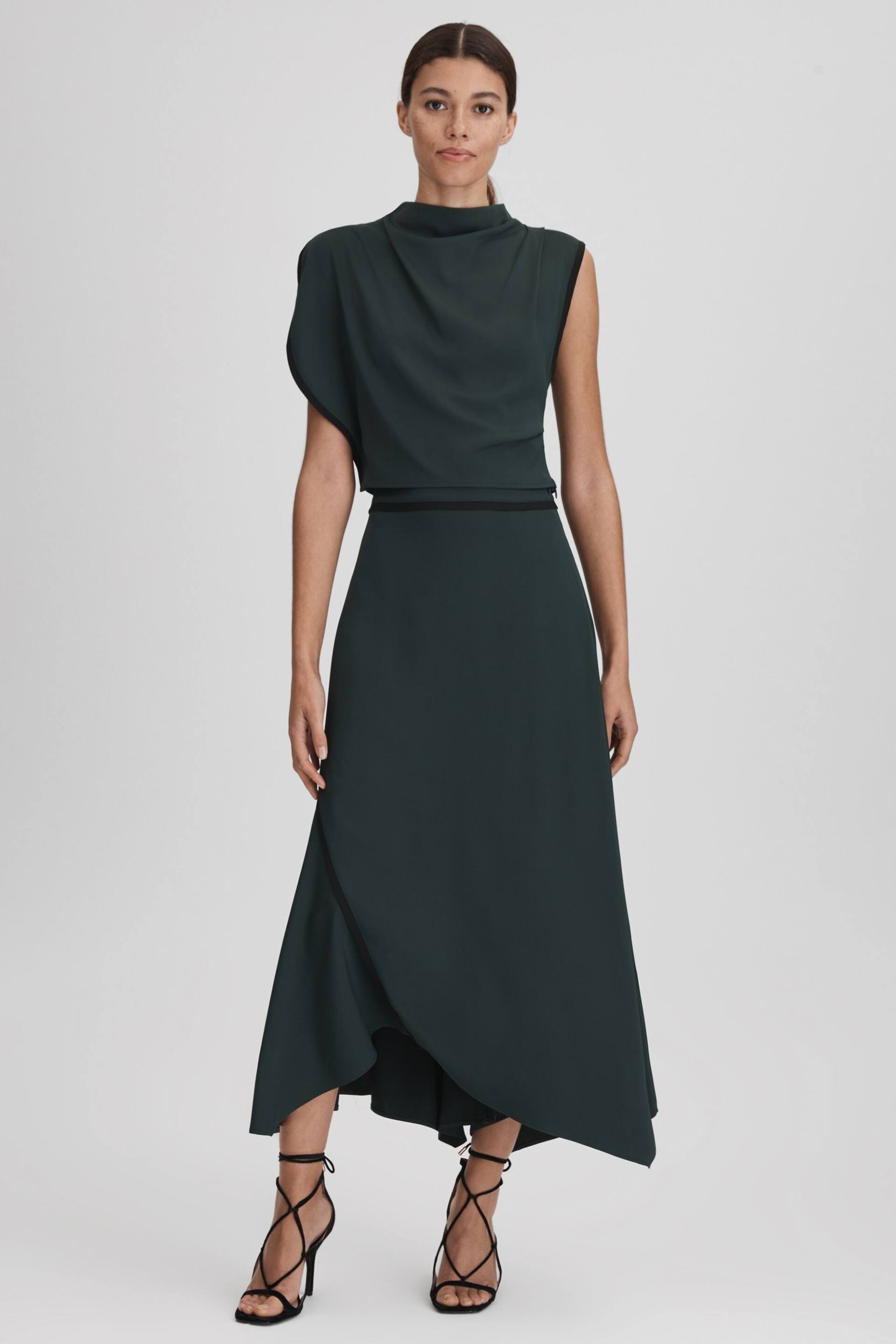 Reiss Green Sara Asymmetric Contrast Trim Cropped Top - Image 1 of 4